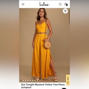 Lulu’s Out Tonight Mustard Yellow Two-Piece Jumpsuit- size medium.